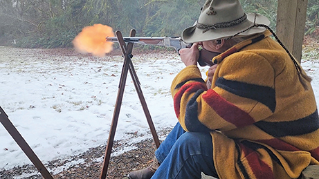 Mike touches off his 30-inch barreled ’73 in a match, on a cold morning.
